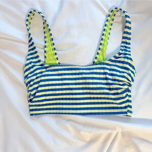 MEDIUM Target neon green and blue striped bikini top